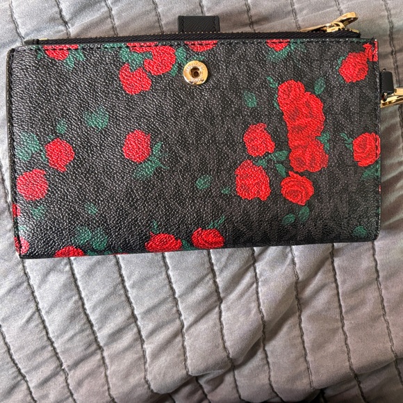 Michael Kors Black and Red Rose Wristlet - Picture 3 of 4